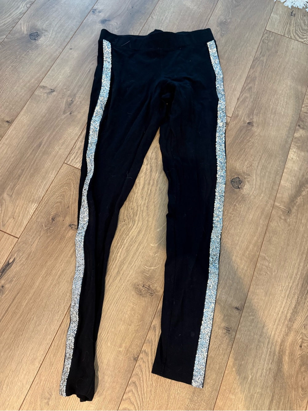 Express Black Leggings with Rhinestone Side Stripes